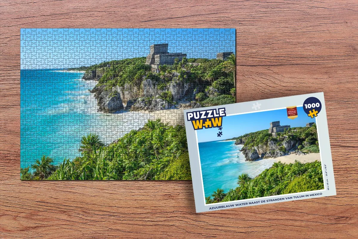 PuzzleWow Legpuzzel 1000 Stuks - Azuurblauw Tulum Stranden