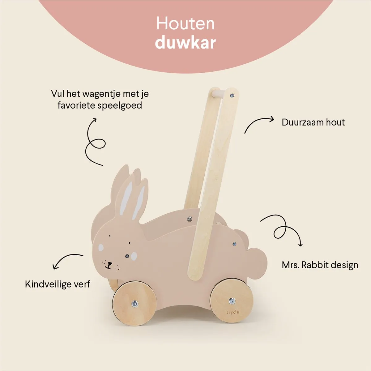 Trixie Houten Loopwagen Mrs. Rabbit - Roze
