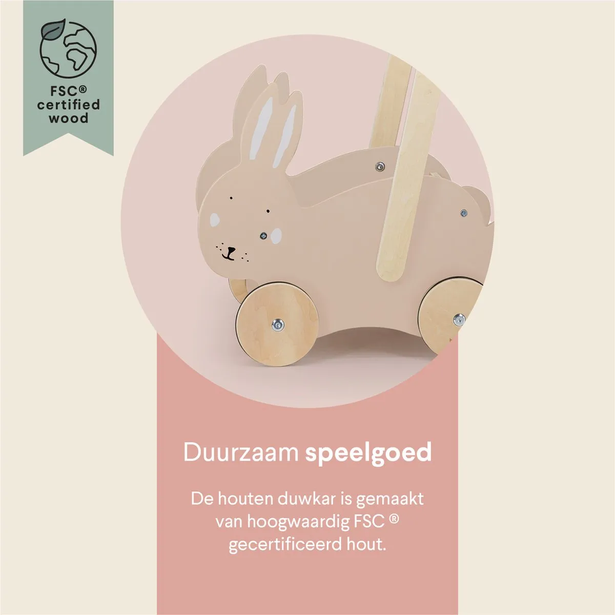 Trixie Houten Loopwagen Mrs. Rabbit - Roze
