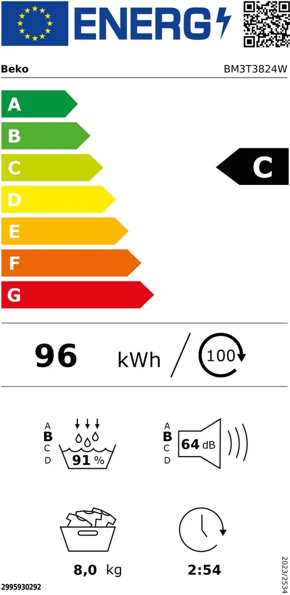Beko BM3T3824W Warmtepompdroger 8 kg - Wit