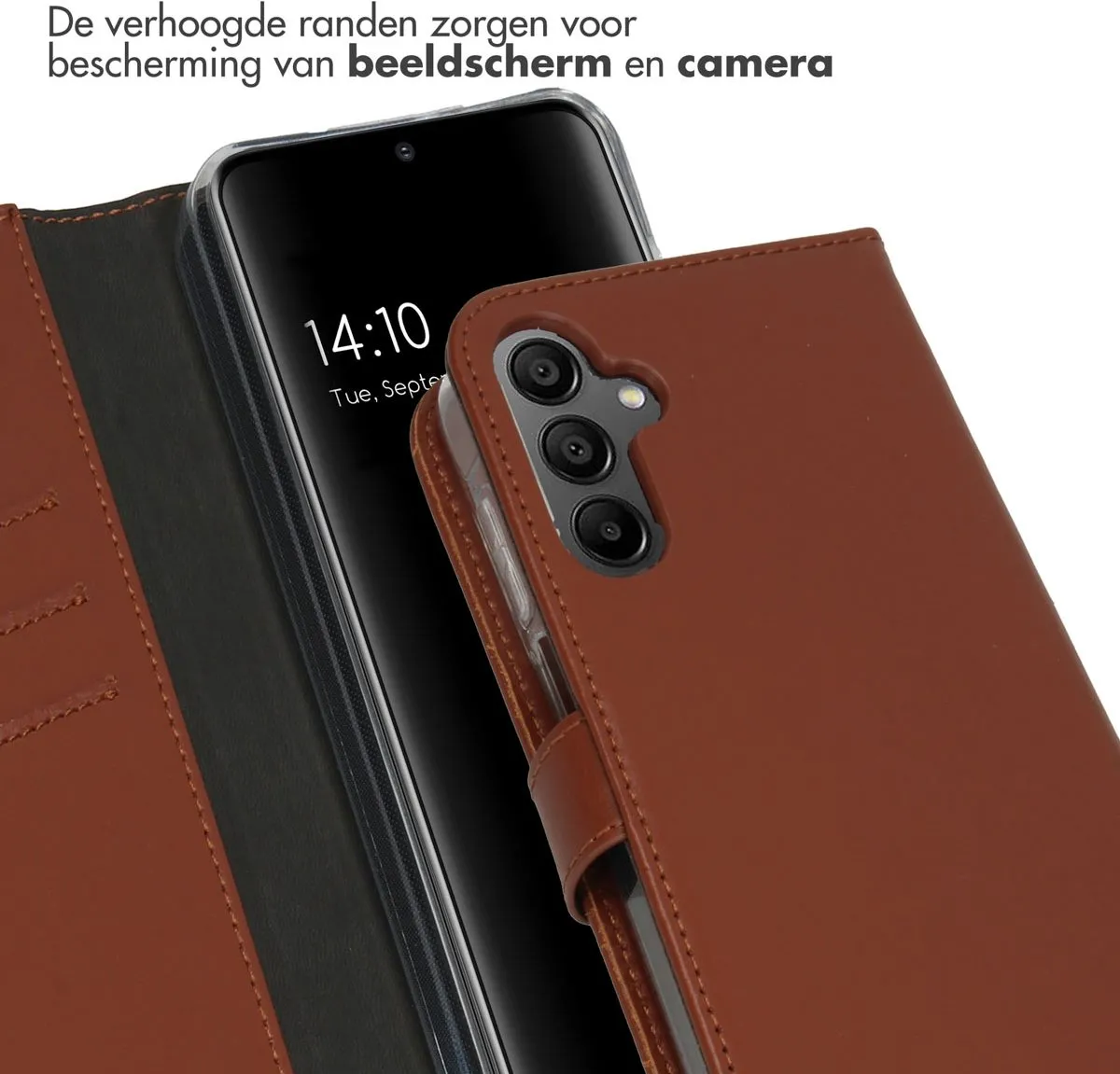Selencia Hoesje SH00070219 - Echt Lederen Bookcase Lichtbruin - 3 Pasjes