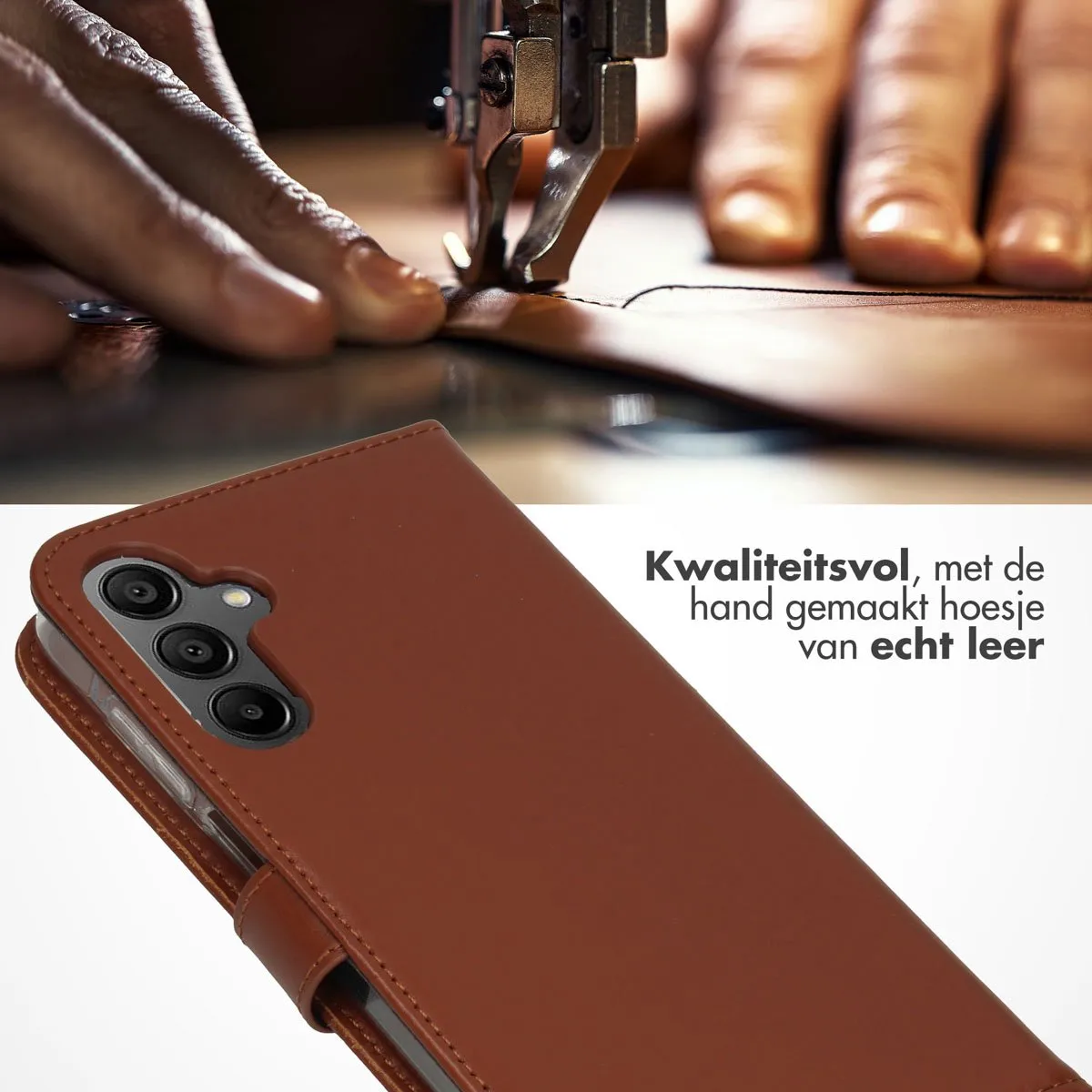 Selencia Hoesje SH00070219 - Echt Lederen Bookcase Lichtbruin - 3 Pasjes