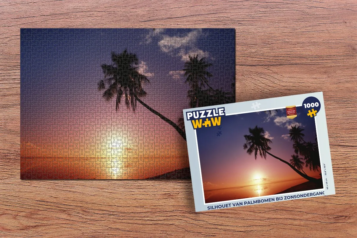 PuzzleWow Legpuzzel Silhouet Palmbomen Zonsondergang 1000 Stuks - Multicolor