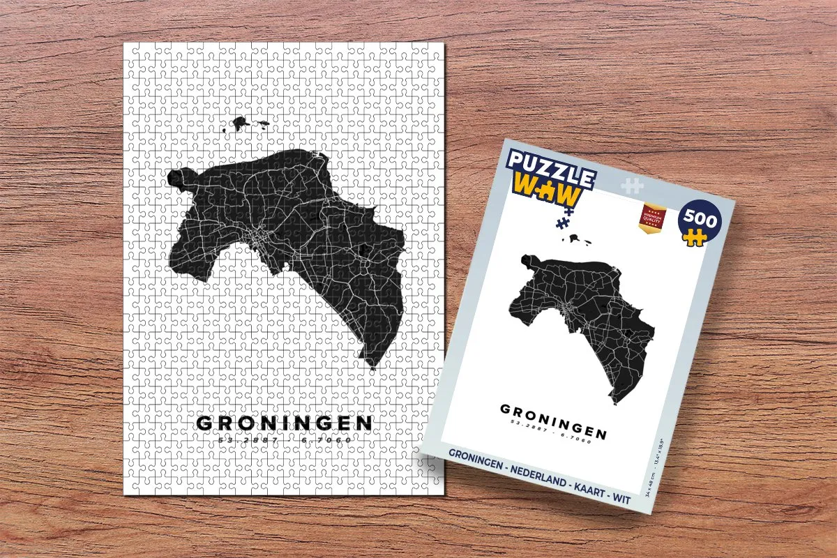 PuzzleWow Groningen Kaart Legpuzzel 500 Stuks - Multicolor