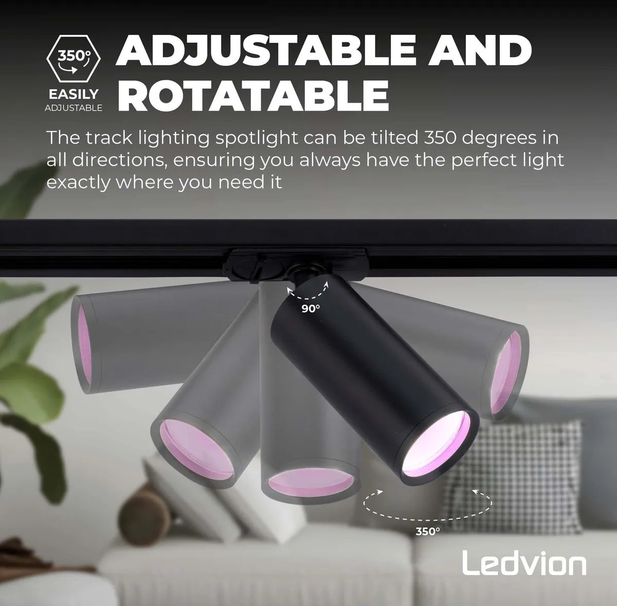 Ledvion Smart LED Railverlichting 1M - 4 Railspots RGBW 4.9W - Zwart - afbeelding 6 van 6