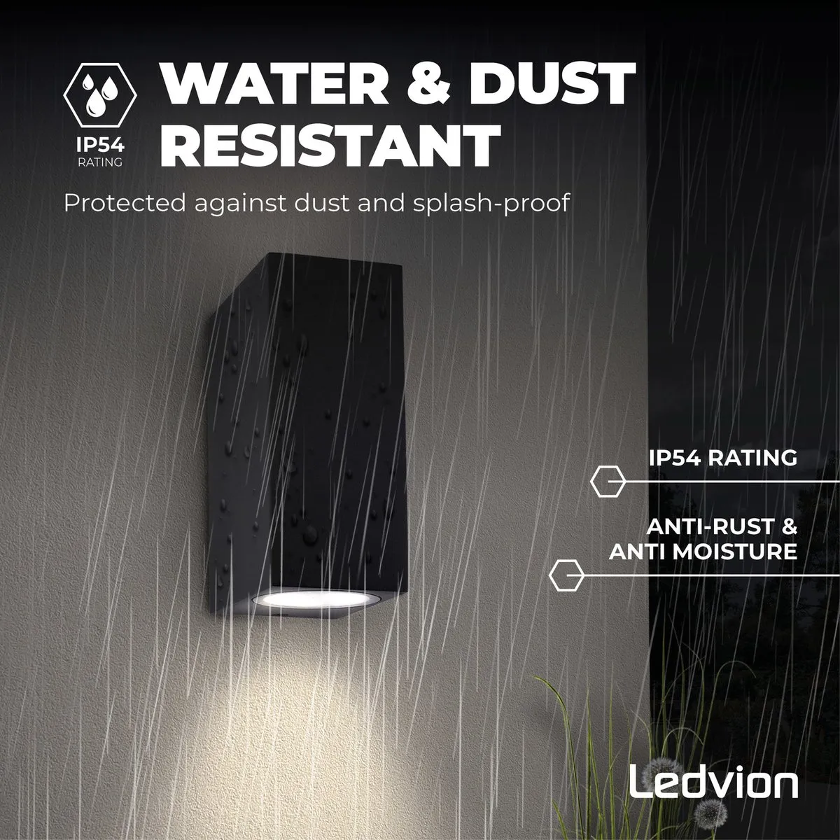 LEDVION LED Wandlamp Dimbaar GU10 IP54 - 2x235W - Zwart