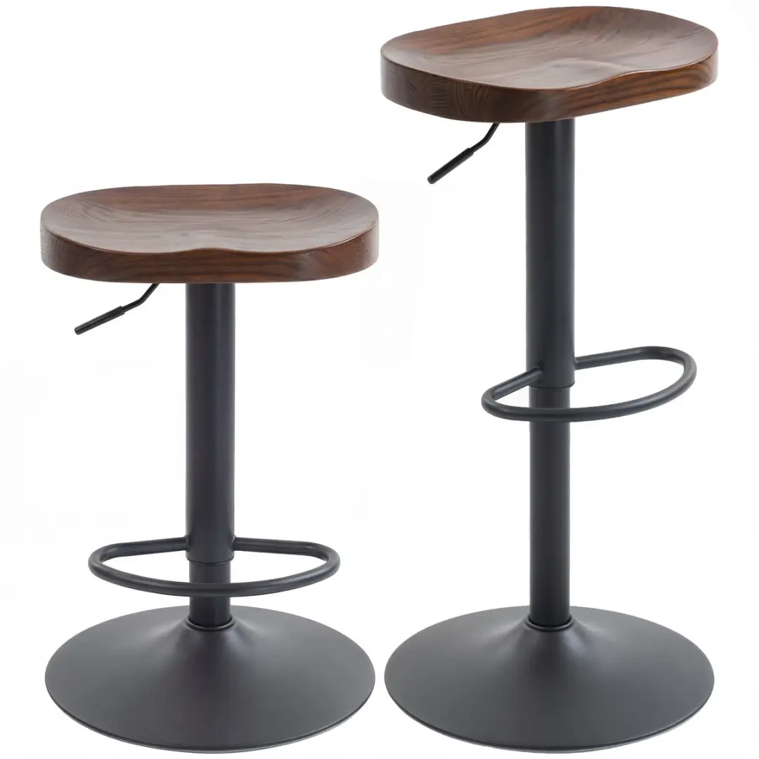 HOMCOM Barkruk-Iepenhout, Metaal-41,5 cm x 41,5 cm x 82 cm-Donkerbruin