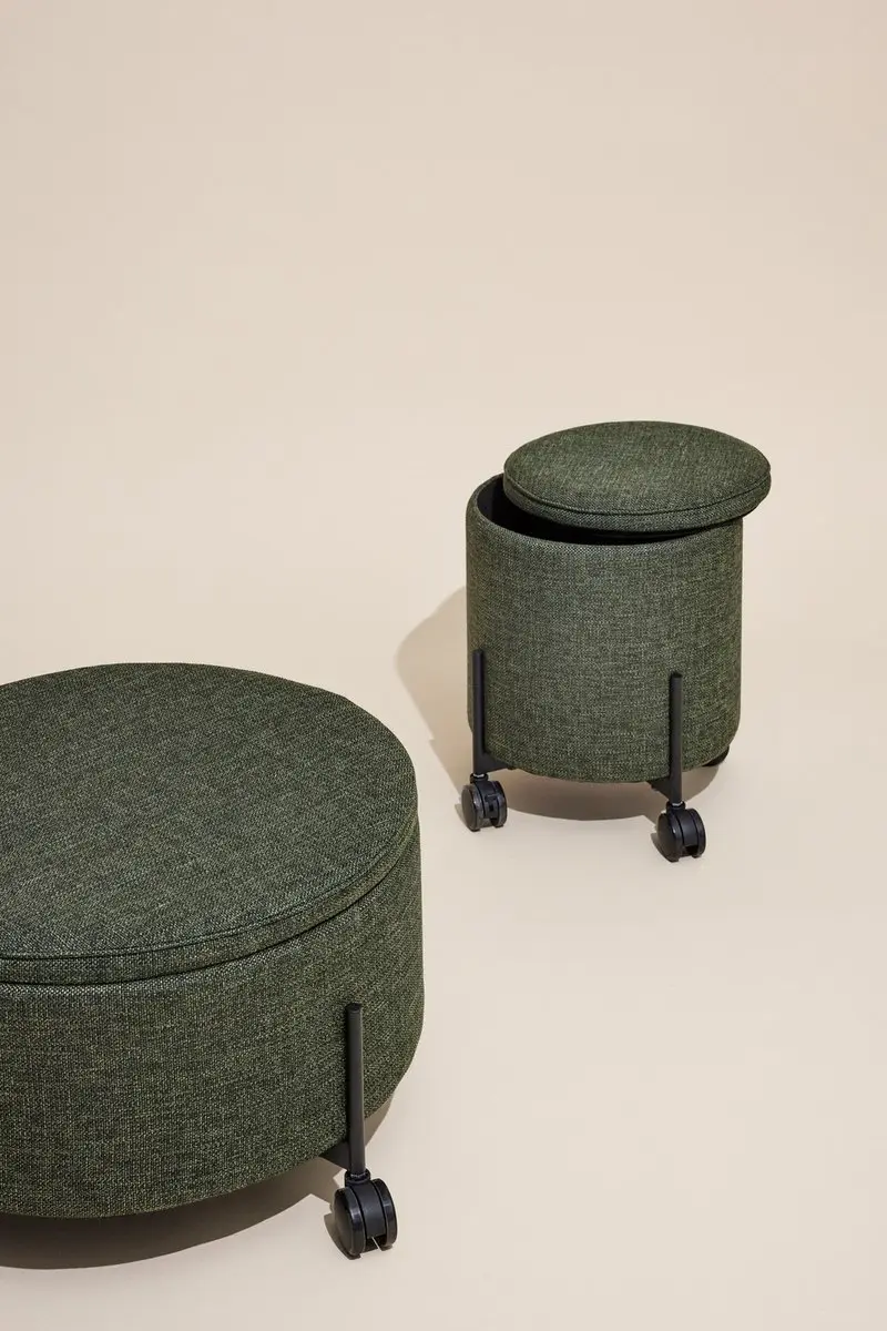 Hübsch Contain Poef Large - Ø67cm - Groen - afbeelding 2 van 6