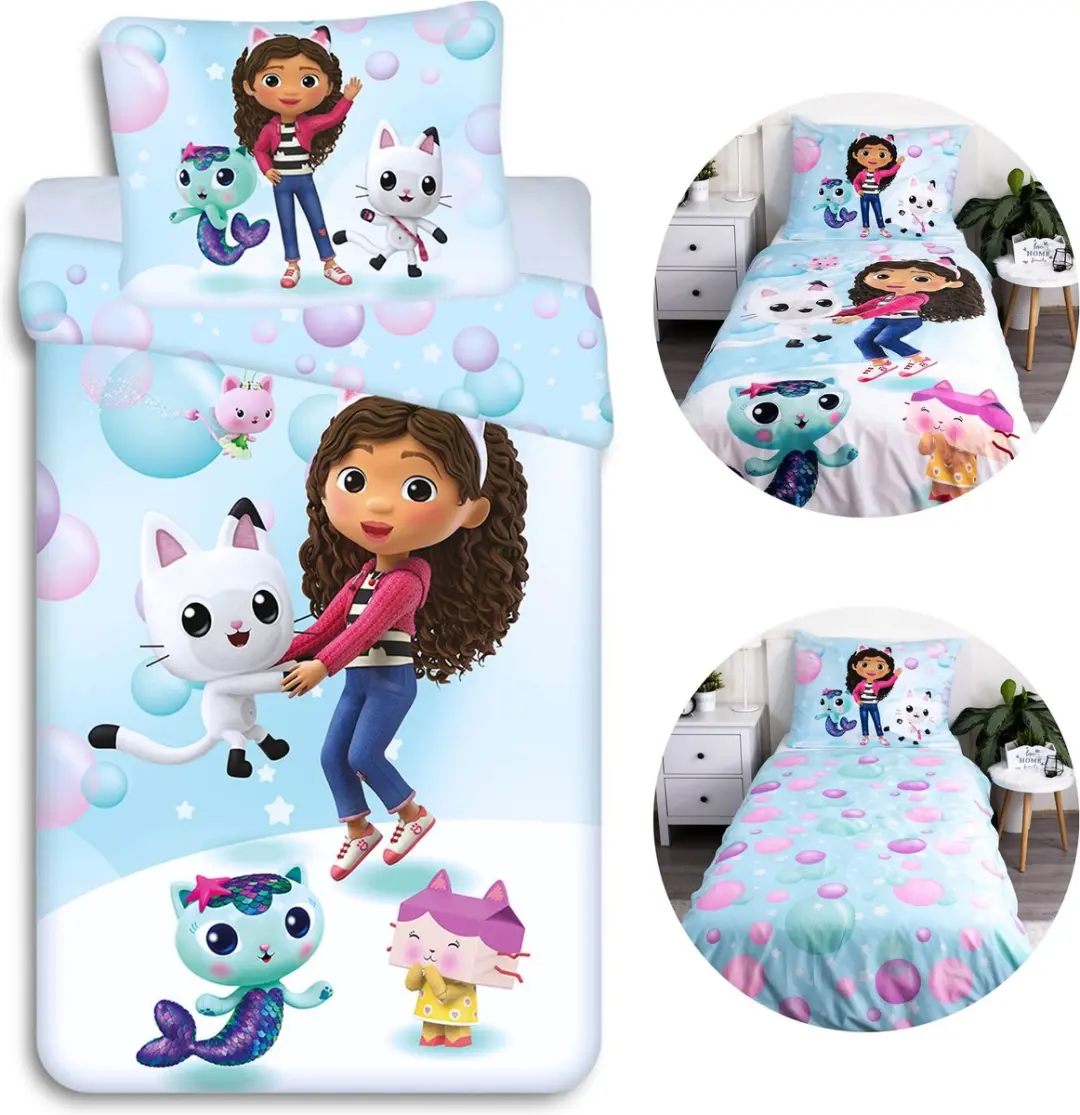 Gabby’s Dollhouse Beddengoed Set, katoenen dekbedovertrek met rits 140x200 cm,