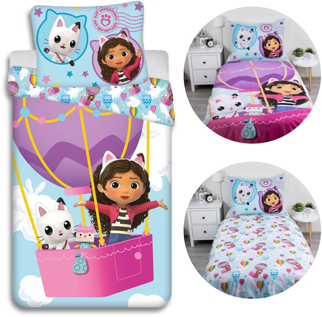 Gabby's Dollhouse Katoenen dubbelzijdig kinderbeddengoed, voor meisjes, ritsslui