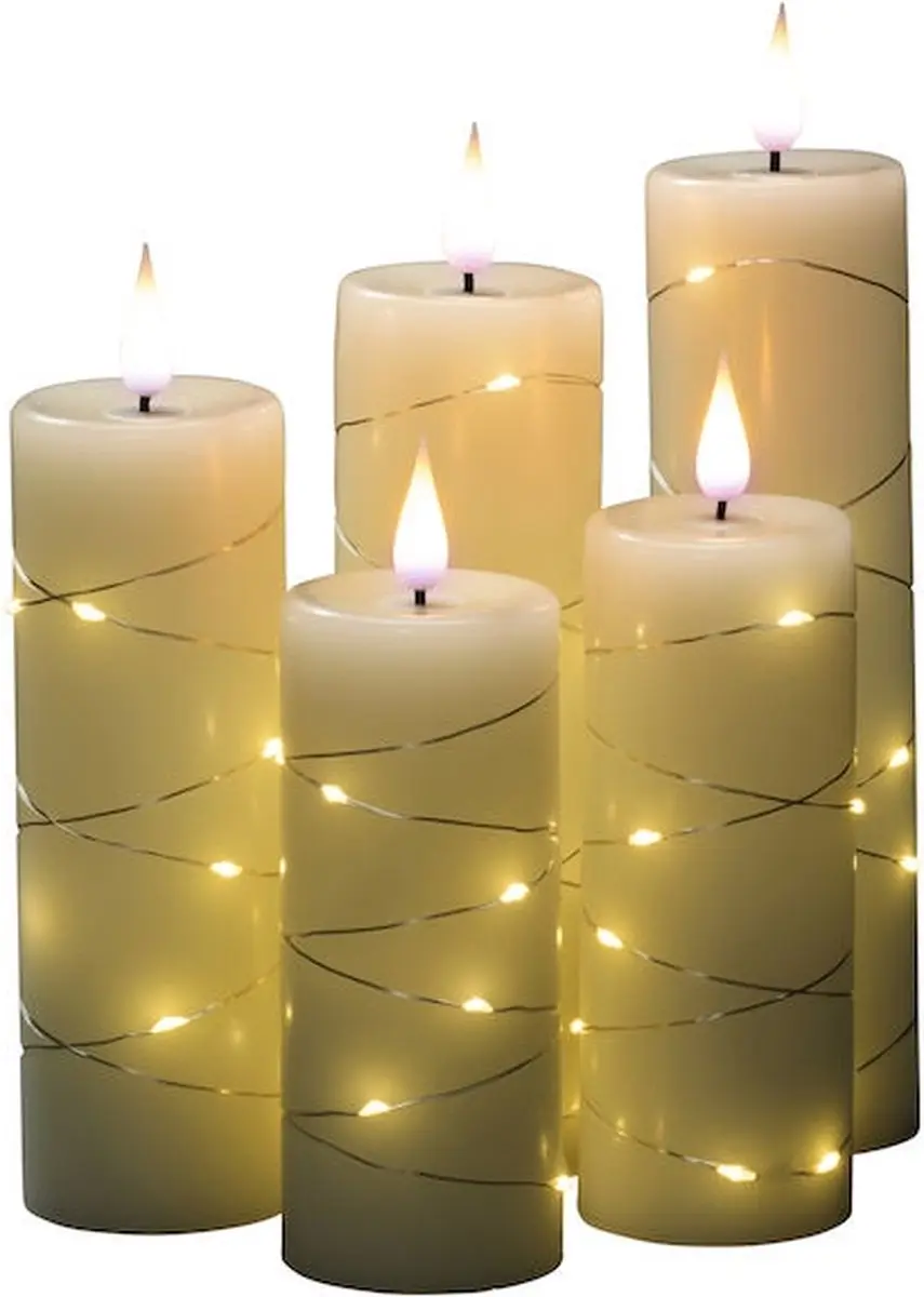 Konstsmide 1845-190 LED-kaars Echte Was - Warm-wit - Ø55x200mm - Set van 5 - afbeelding 4 van 6