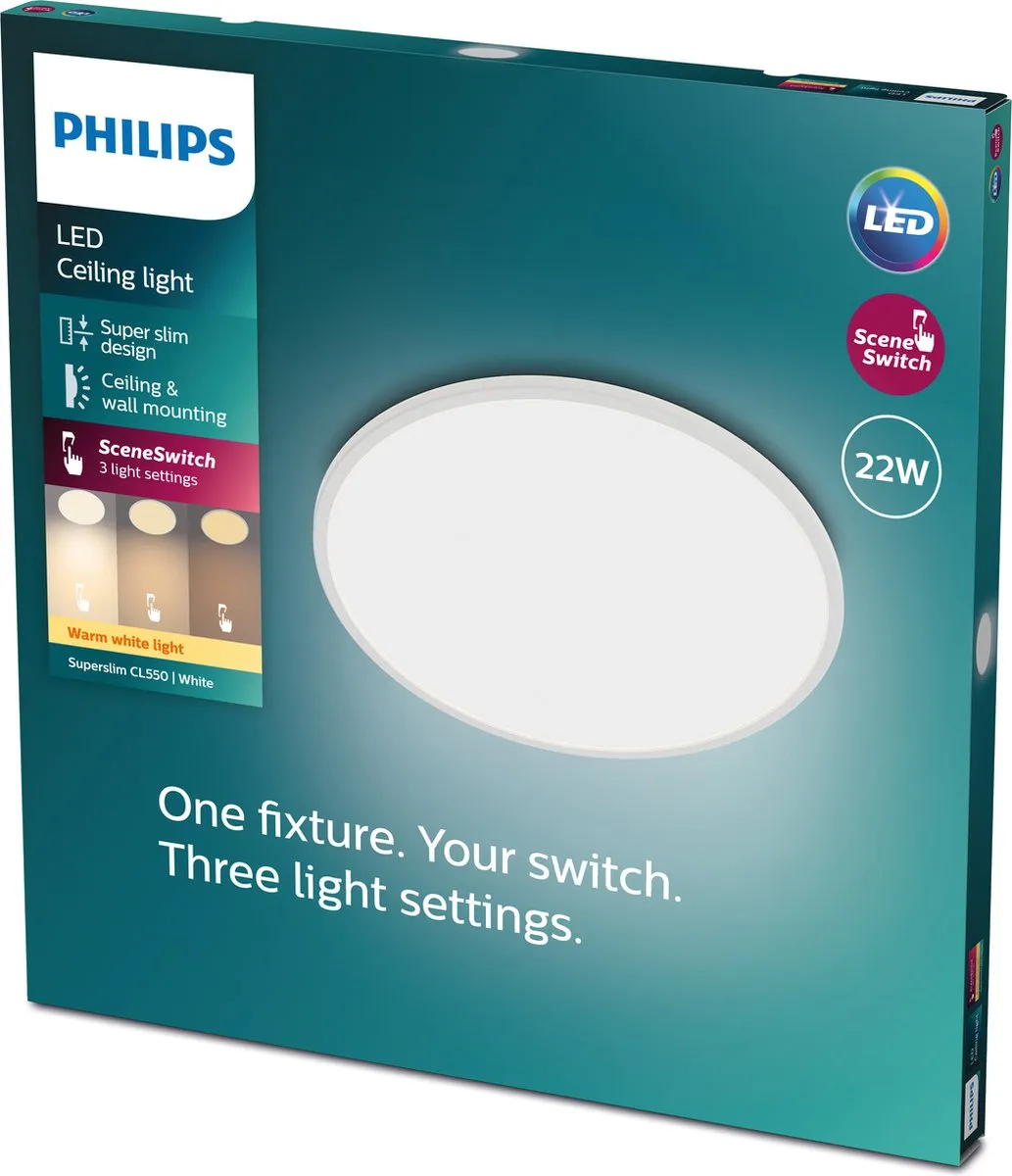 Philips SuperSlim Plafondlamp 22W - Wit - Warmwit