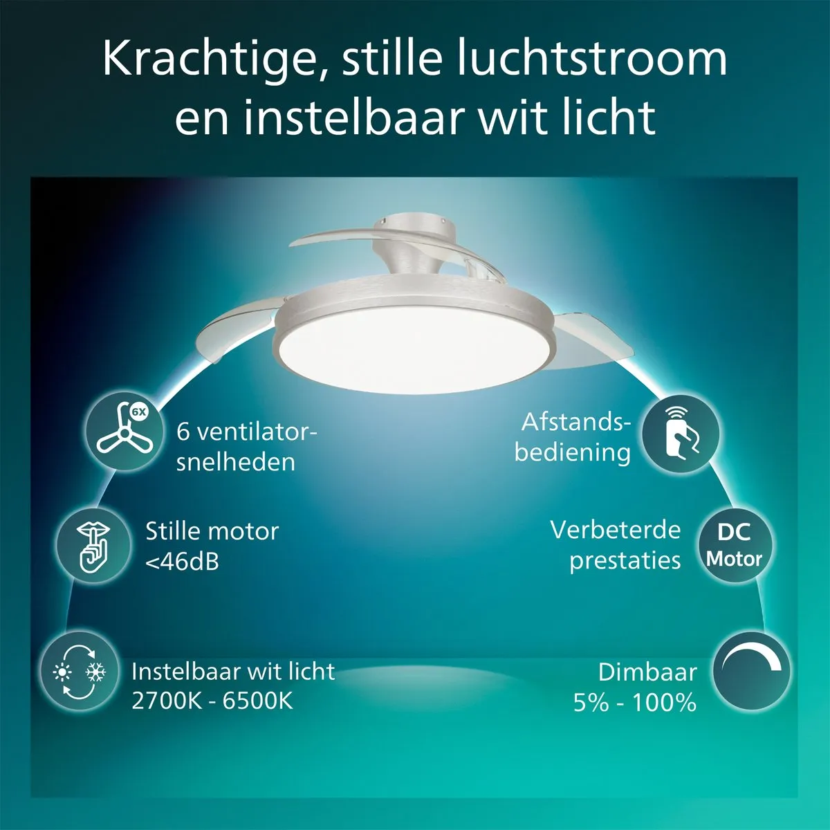 Philips Atlas Plafondventilator 106cm - 4500 Lumen - Nikkel