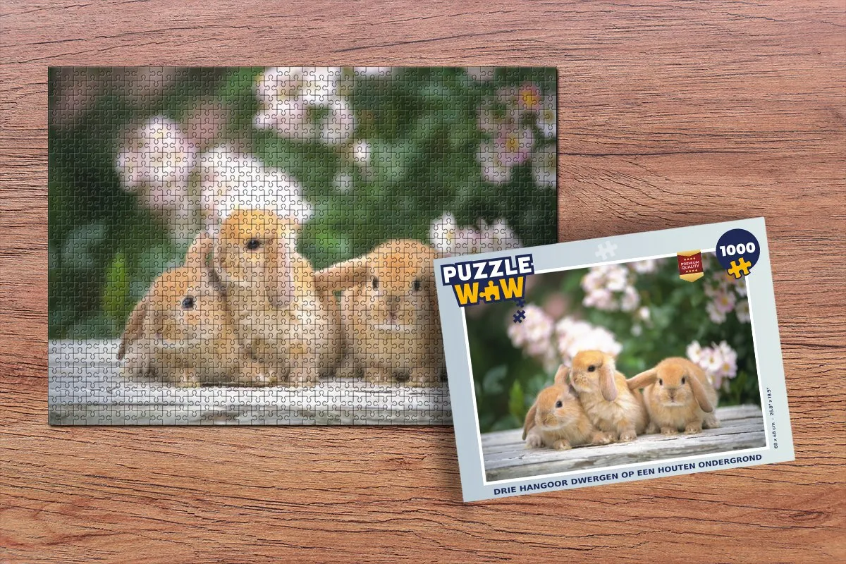 PuzzleWow Legpuzzel 1000 Stuks - Drie Hangoor Dwergen Multicolor