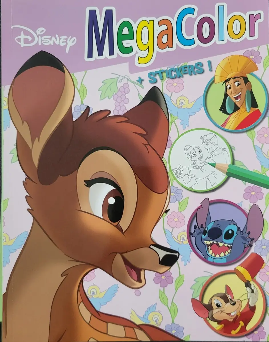 Kleurboek Megacolor met stickers Bambi Stirch Prinsessen Lion King