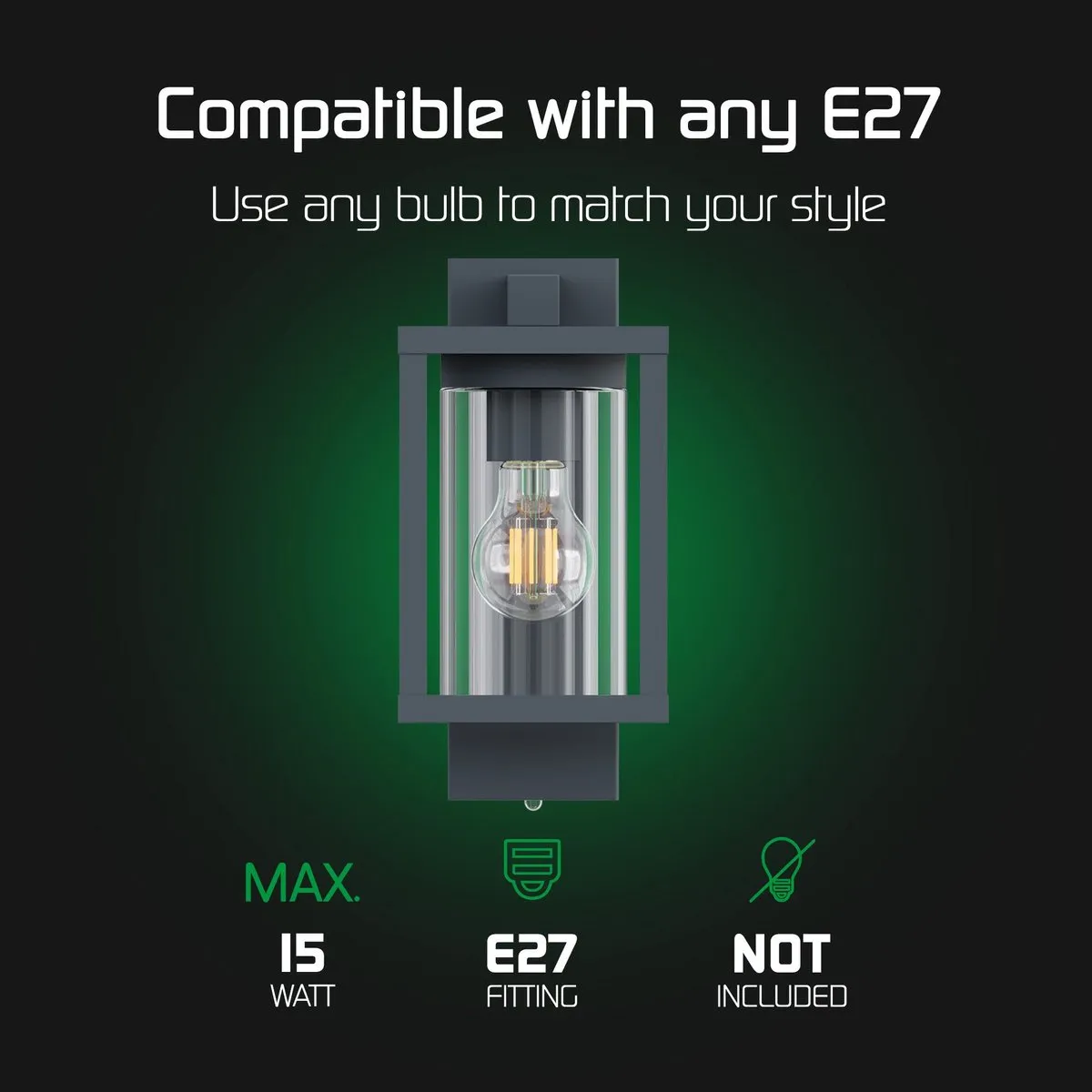 LEDVION LED Wandlamp Sensor Antraciet 7.5W 2100K E27 IP44