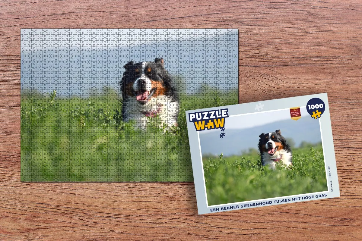 PuzzleWow Legpuzzel Berner Sennenhond tussen gras 1000 Stuks - Multicolor
