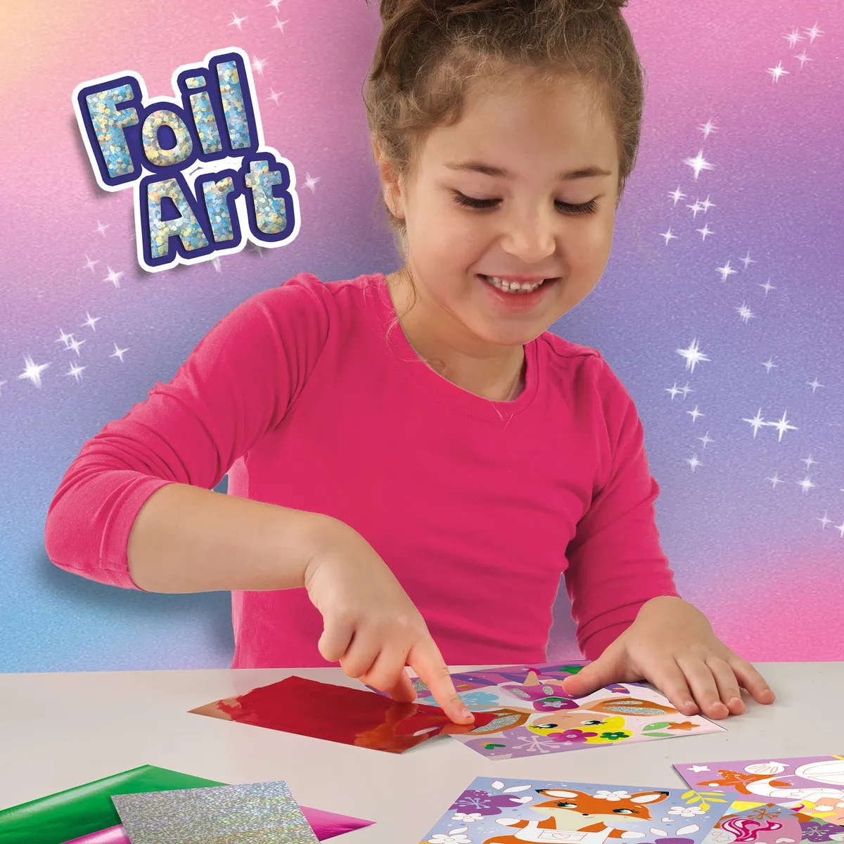 SES Creative Foil Art Vriendjes uit de Sprookjeswereld - 4 Metallic Folies & 6 Kaarten - Roze