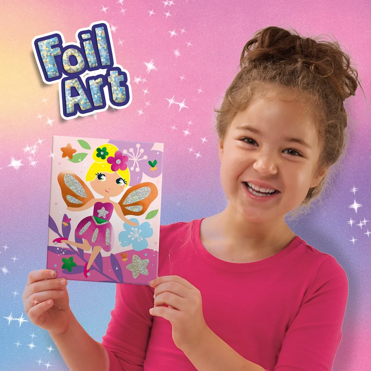 SES Creative Foil Art Vriendjes uit de Sprookjeswereld - 4 Metallic Folies & 6 Kaarten - Roze
