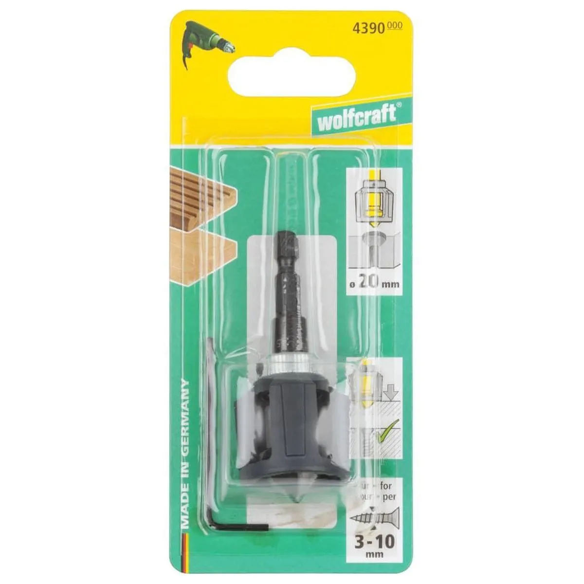 Wolfcraft Conische Verzinkboor Ø20mm - Dieptestop - Zeskantschacht - afbeelding 4 van 5