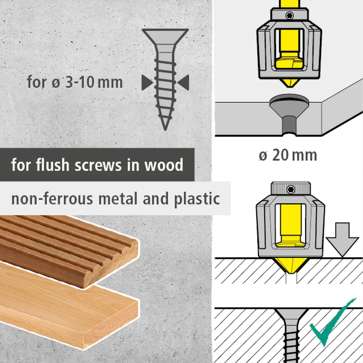 Wolfcraft Conische Verzinkboor Ø20mm - Dieptestop - Zeskantschacht - afbeelding 3 van 5