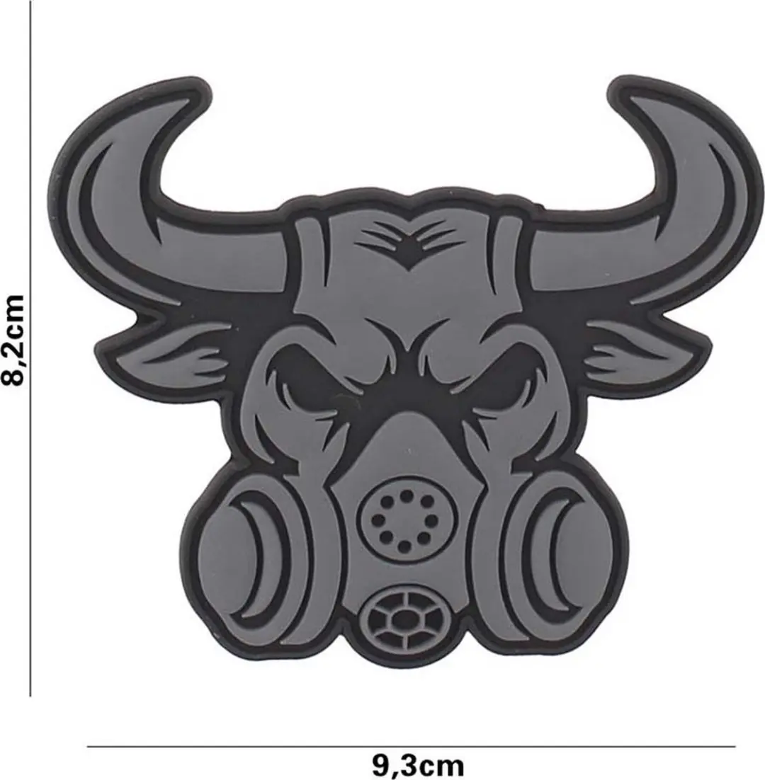 Embleem, 3D PVC Gasmask bull grijs