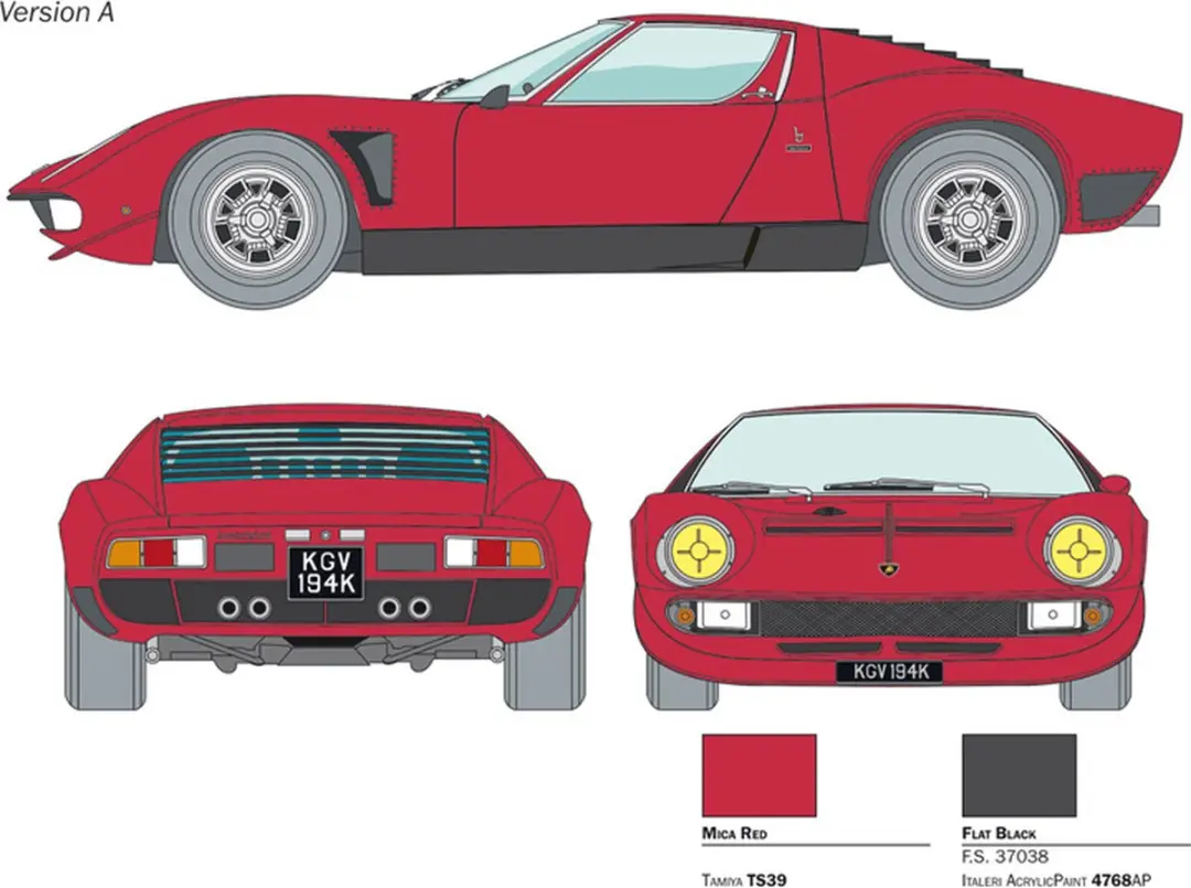 Italeri Lamborghini Miura Jota SVJ Modelbouwpakket 1:24 - afbeelding 2 van 4