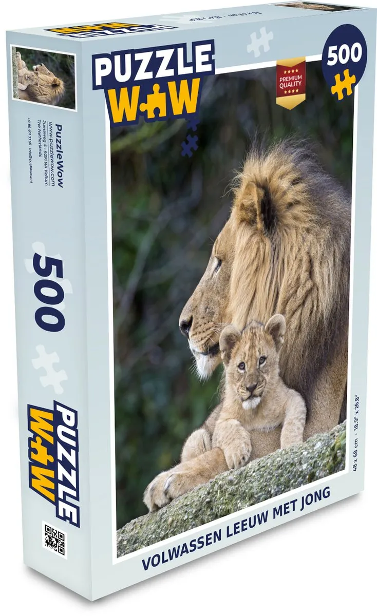 PuzzleWow Legpuzzel Volwassen Leeuw met Jong 500 Stuks
