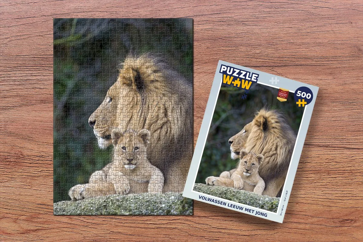 PuzzleWow Legpuzzel Volwassen Leeuw met Jong 500 Stuks - Multicolor