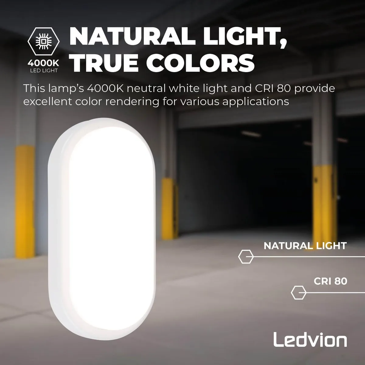 LEDVION Bulkhead Plafondlamp Badkamer 6.5W 4000K IP54 - Wit