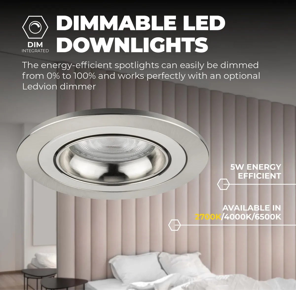 LEDVION Tokyo LED Inbouwspot 3W 2700K - Ø92mm - RVS - afbeelding 6 van 6
