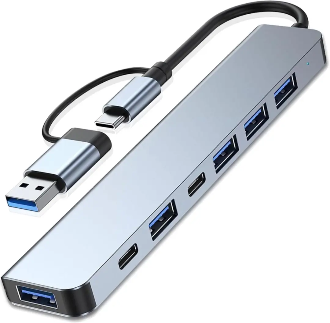 7-in-1 USB-C hub/adapter met 1 USB 3.0-poort en 2 Type-C-poorten