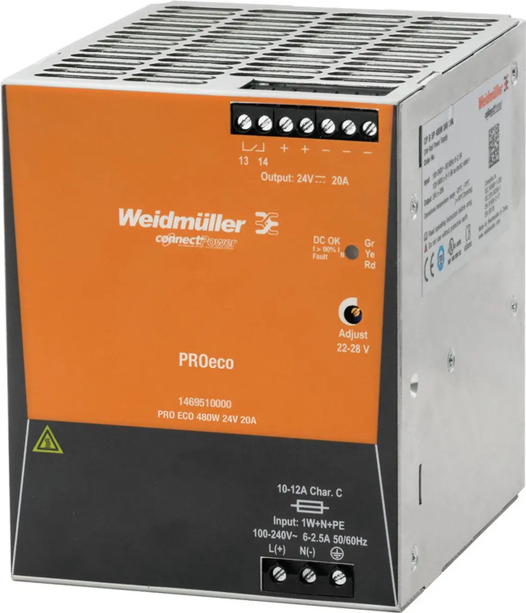 Weidmüller 1469510000 DIN-rail netvoeding 24V 20A 480W - afbeelding 2 van 6