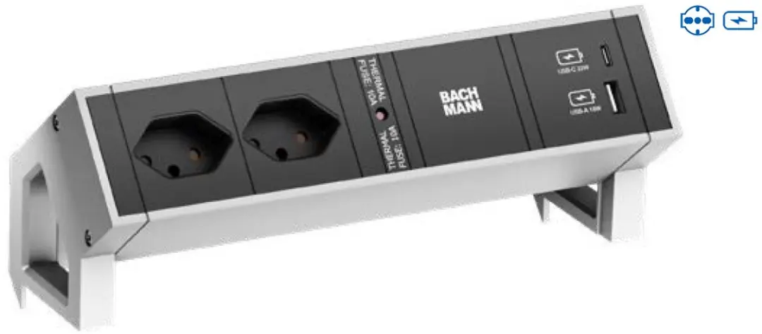 Bachmann DESK2 902.926 Stekkerdoos - USB 22W - Aluminium - afbeelding 2 van 2