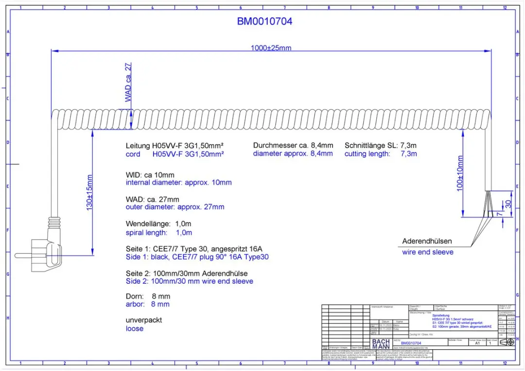 Bachmann Spiraalkabel H05VV-F 4m