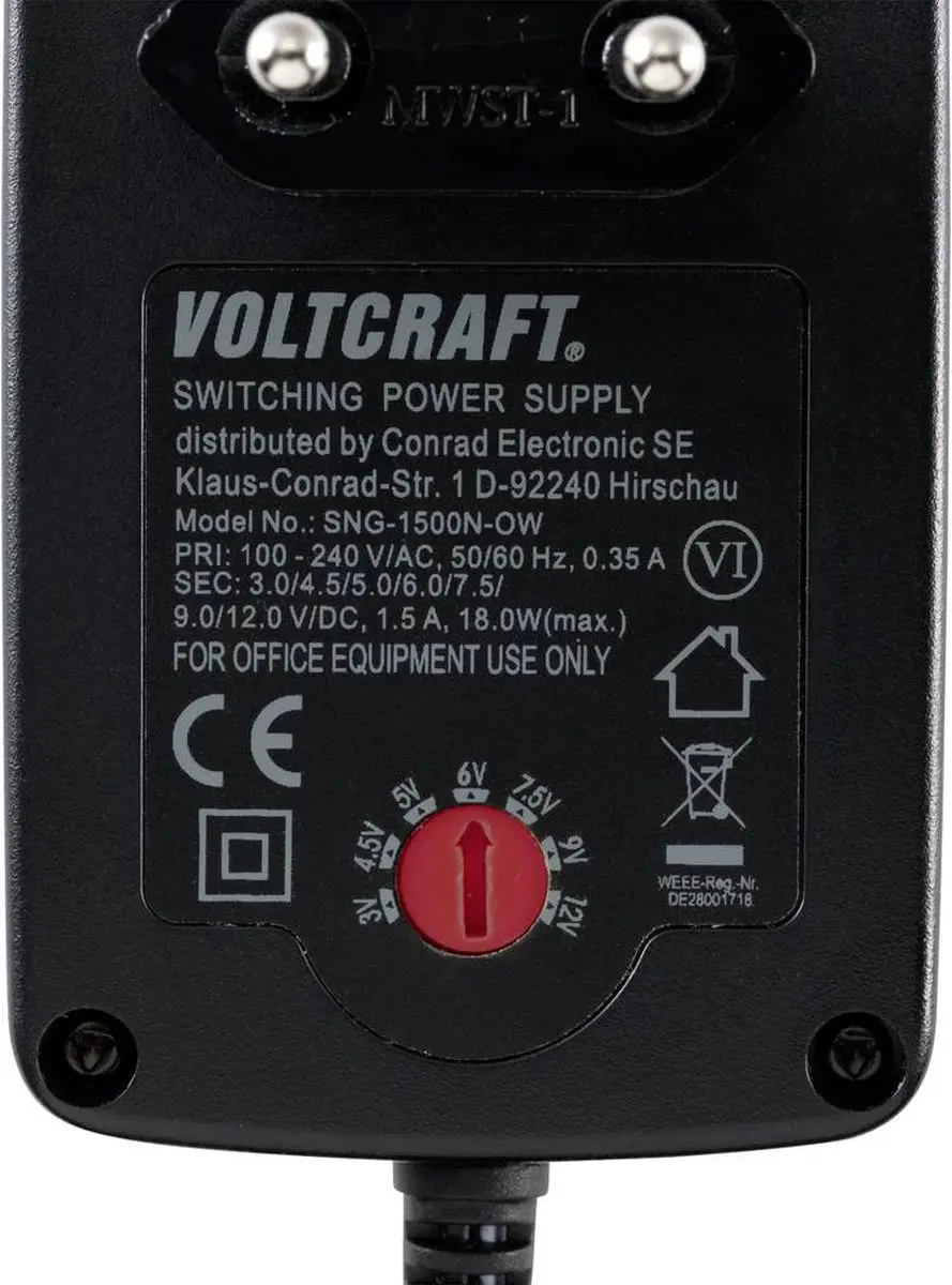 Voltcraft SNG-1500N-OW Stekkernetvoeding - 1.5A - afbeelding 2 van 5