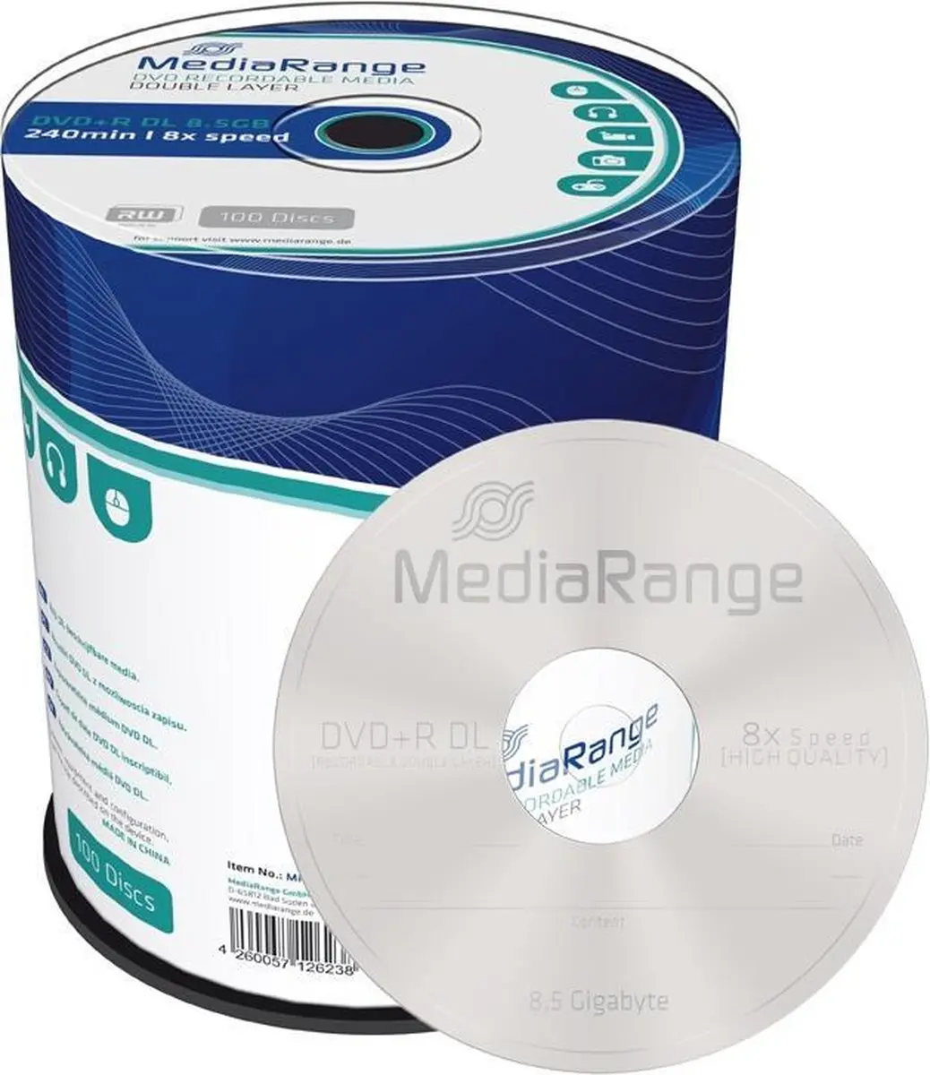 MediaRange MR470 DVD+R DL 8,5GB - 100 stuks - afbeelding 2 van 4