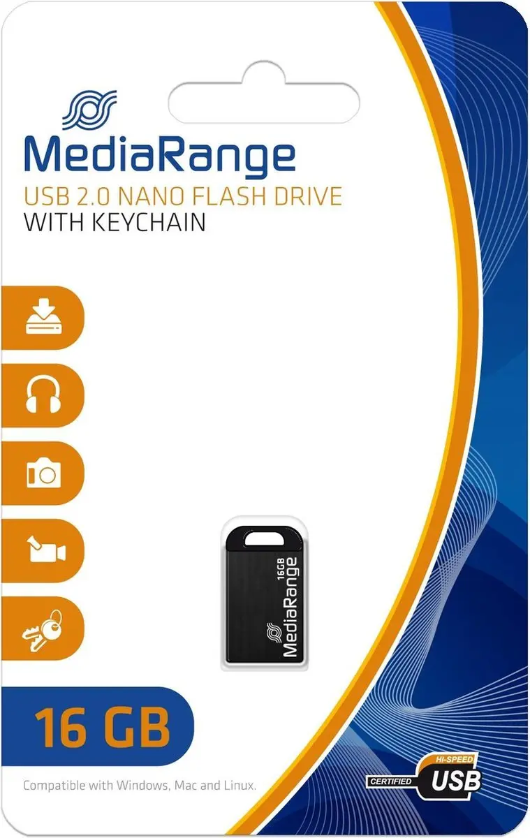 MediaRange MR921 USB Nano Flash Drive 16GB - Zwart - afbeelding 3 van 4