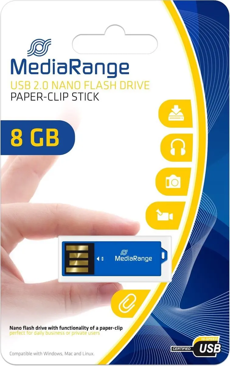 MediaRange MR975 USB-stick 8GB USB-A 2.0 - Blauw - afbeelding 2 van 2