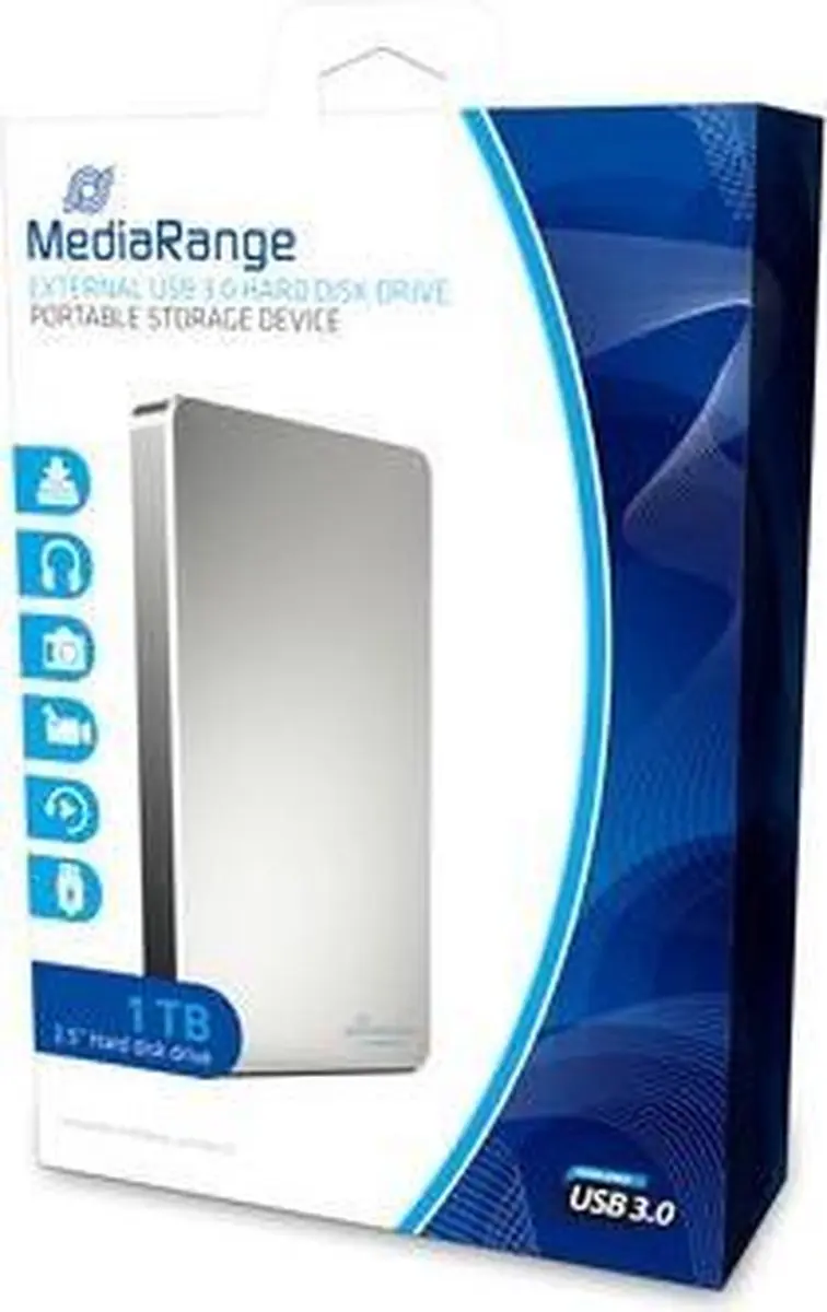 MediaRange MR996 Externe Harde Schijf 1TB - Zilver - afbeelding 2 van 2