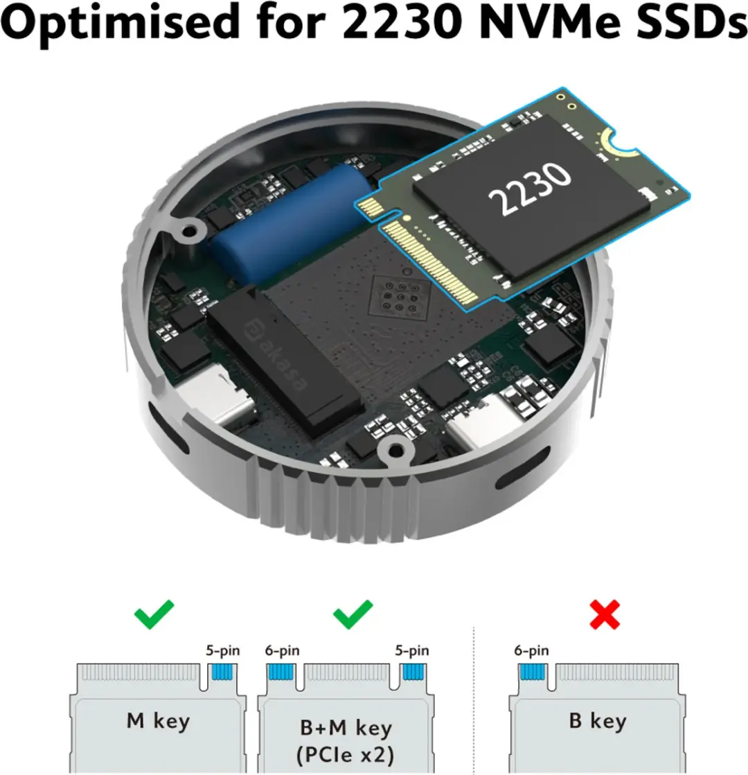 Akasa AK-ENU3M2-08 M.2 SSD-behuizing USB-C - Aluminium - afbeelding 3 van 6