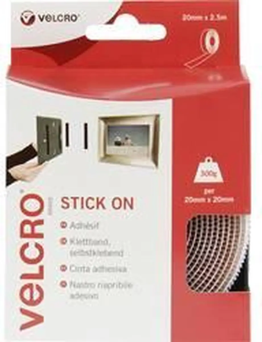 Velcro Stick On Klittenband 20mm - Wit - 2,5m - afbeelding 3 van 4