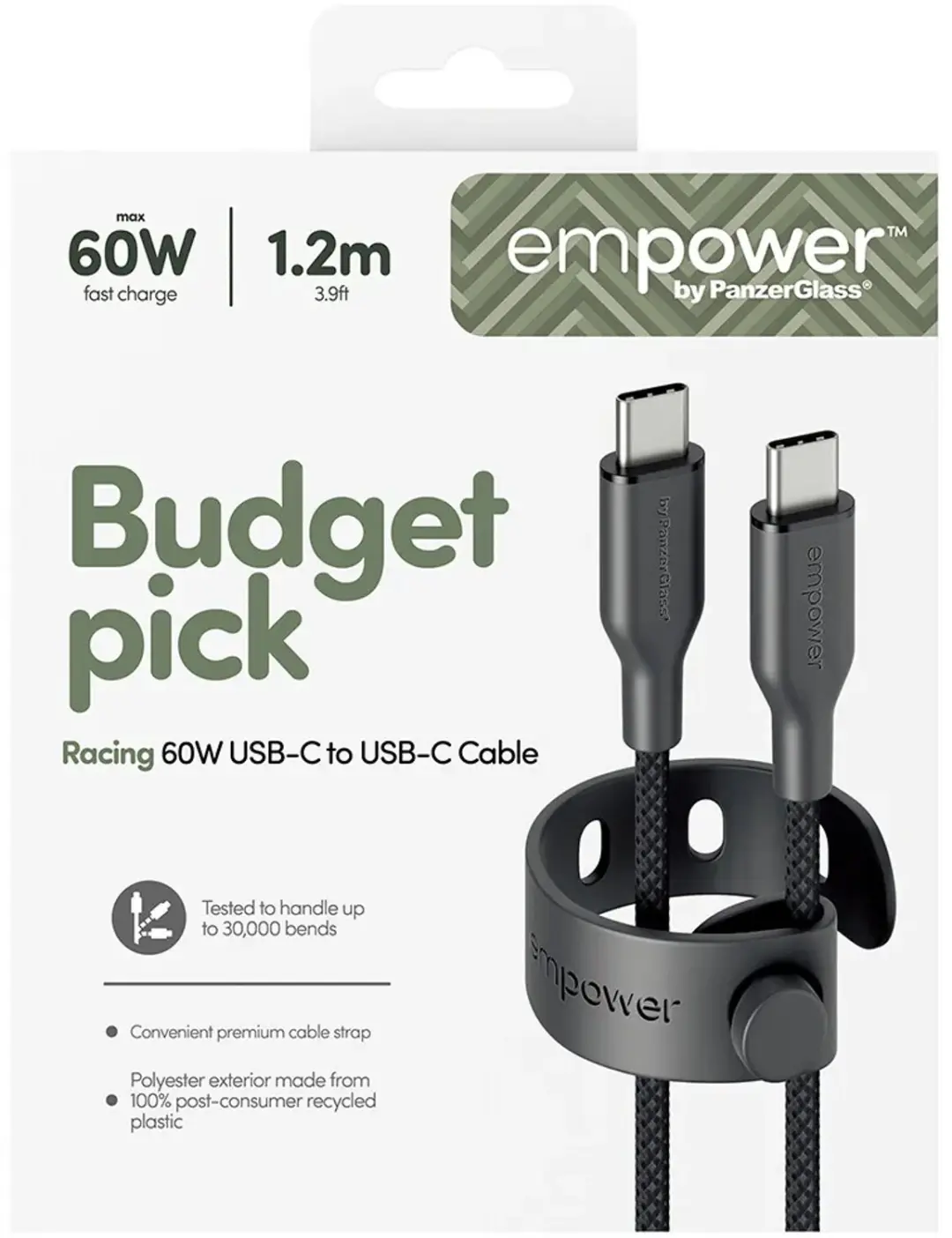 PanzerGlass Empower by Racing USB-C naar USB-C Kabel EM92155 - 60W - 1,2m - Space Black - afbeelding 6 van 6