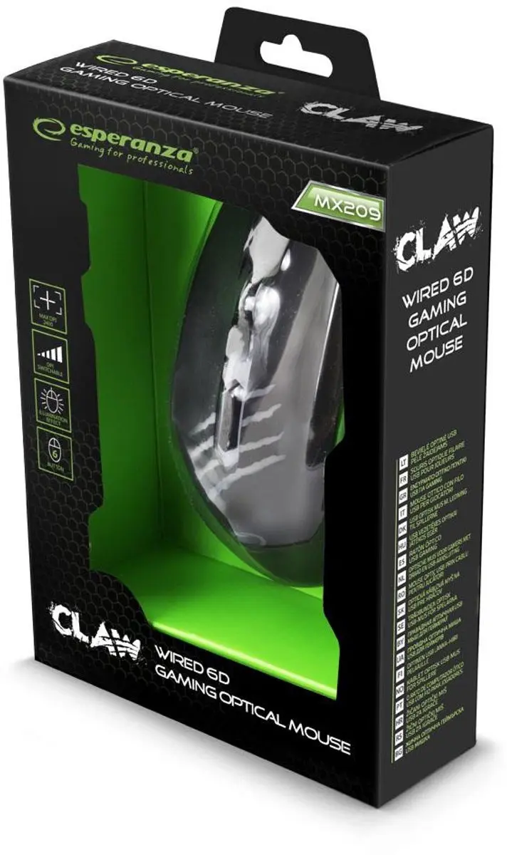 Esperanza Claw MX209 Gaming Muis - 2400 DPI - Zwart/Groen - afbeelding 2 van 5