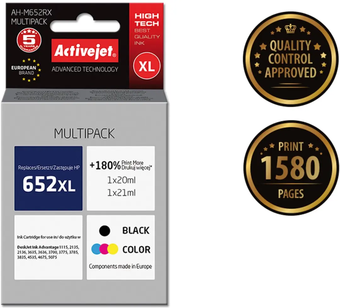 ActiveJet AH-M652RX Inktcartridge XL - BK/C/M/Y - afbeelding 2 van 3