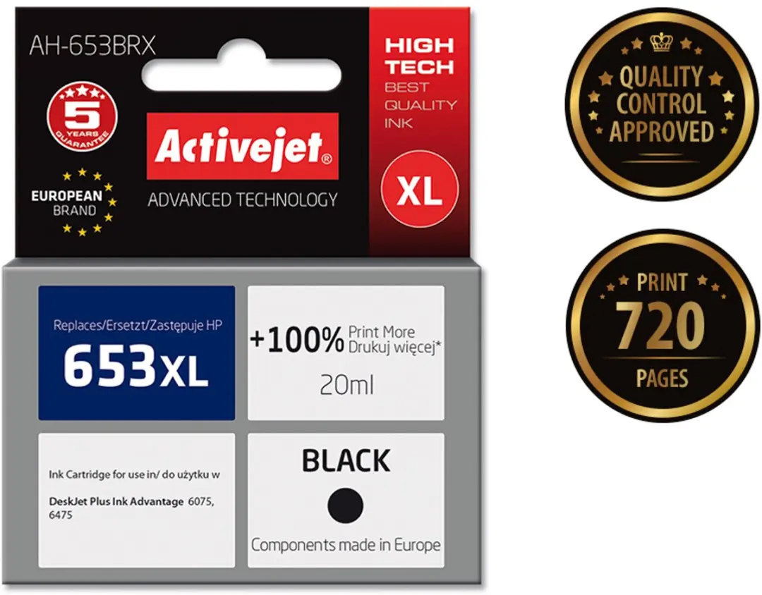 Activejet AH-653BRX Inktcartridge - Vervanging HP 653XL - afbeelding 2 van 2
