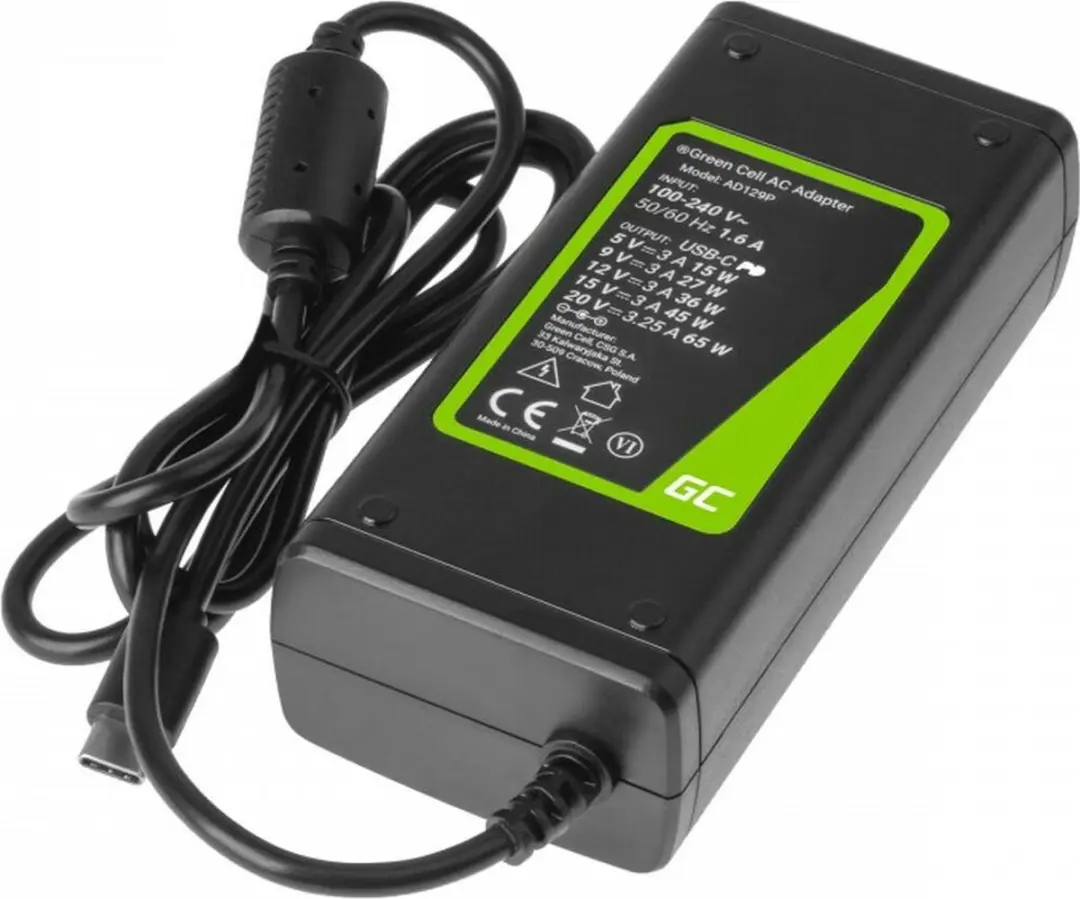 Green Cell AD134P Laptoplader - 65W - Zwart - afbeelding 6 van 6