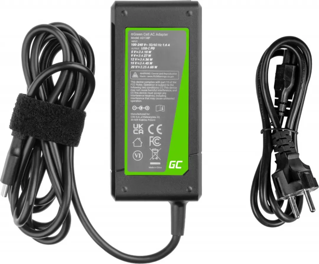 Green Cell AD134P Laptoplader - 65W - Zwart - afbeelding 2 van 6