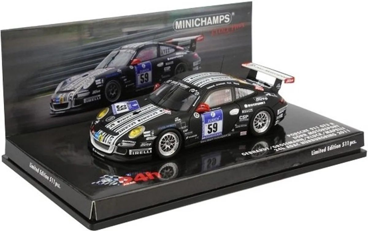 Porsche 911 GT3 R #59 24h Nürburgring 2011 - 1:43 Minichamps - Zwart