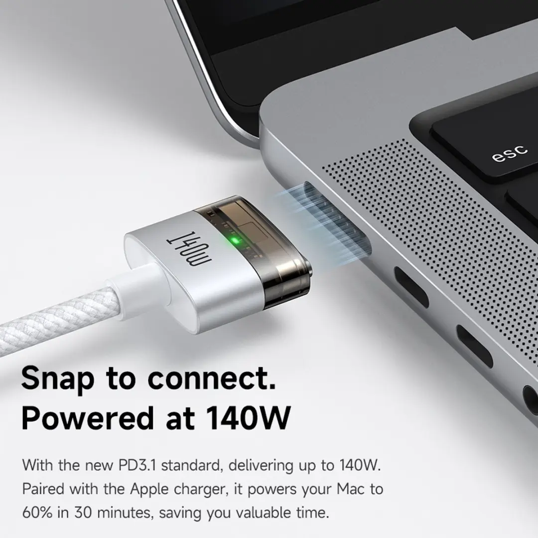 McDodo CA-2071 USB-C Kabel MagSafe 3 - 140W - 2m - Wit - afbeelding 4 van 6